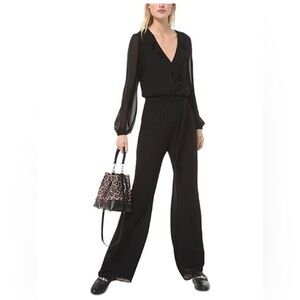 Michael Kors Long sleeve V neck wide leg jumpsuit size XS Black